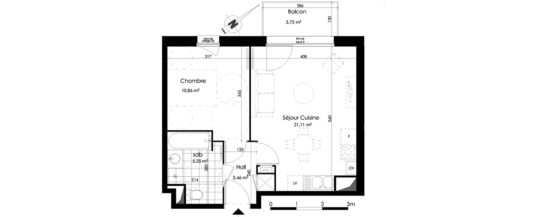 Appartement T2 de 40,68 m2 &agrave; Croix Centre