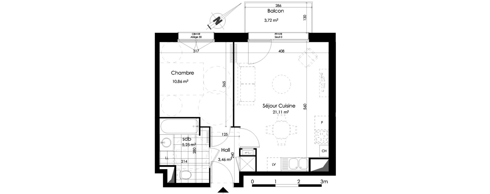 Appartement T2 de 40,68 m2 &agrave; Croix Centre