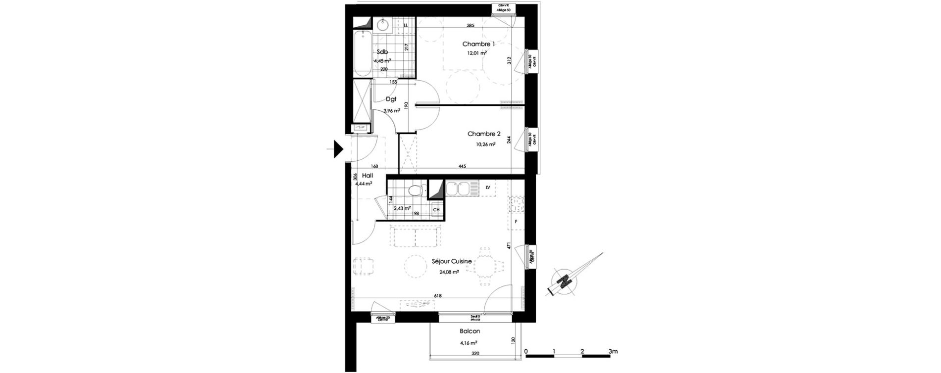 Appartement T3 de 61,63 m2 &agrave; Croix Centre