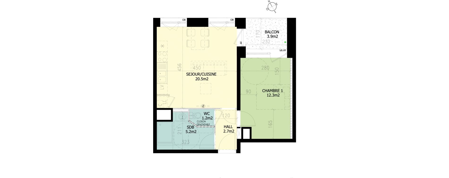 Appartement T2 de 41,90 m2 &agrave; Croix Saint-pierre
