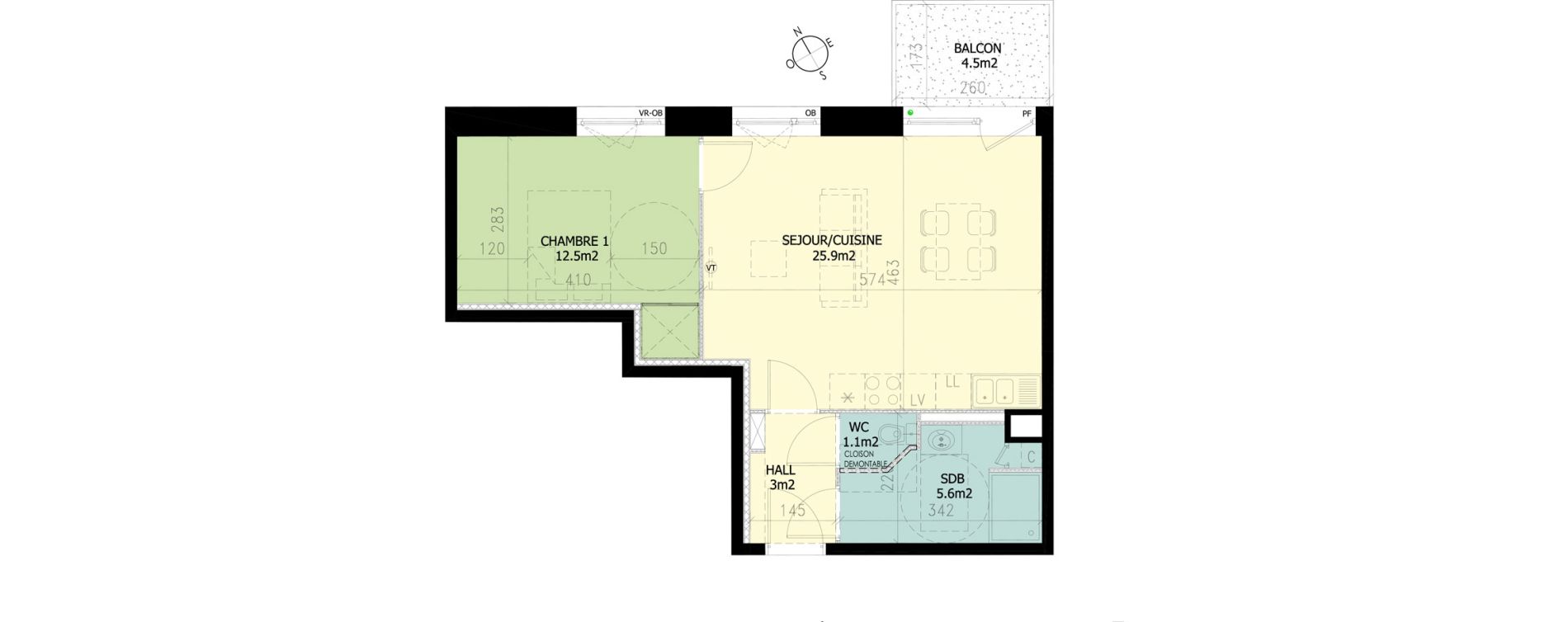 Appartement T2 de 48,10 m2 &agrave; Croix Saint-pierre