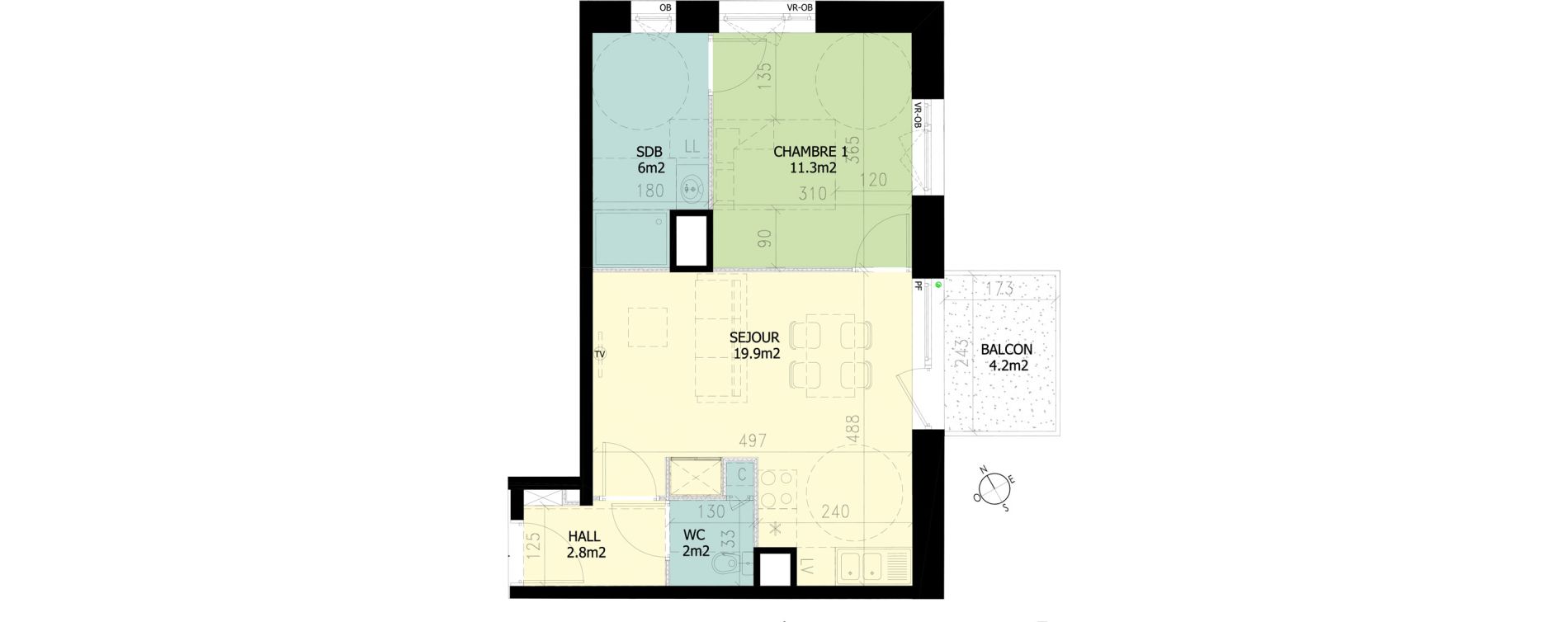 Appartement T2 de 42,00 m2 &agrave; Croix Saint-pierre