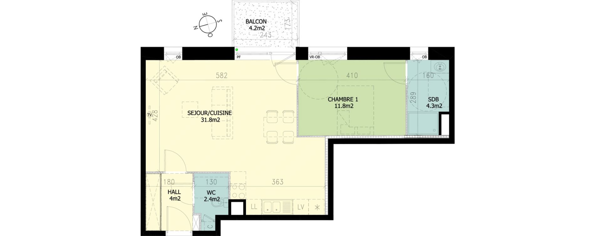 Appartement T2 de 54,30 m2 &agrave; Croix Saint-pierre