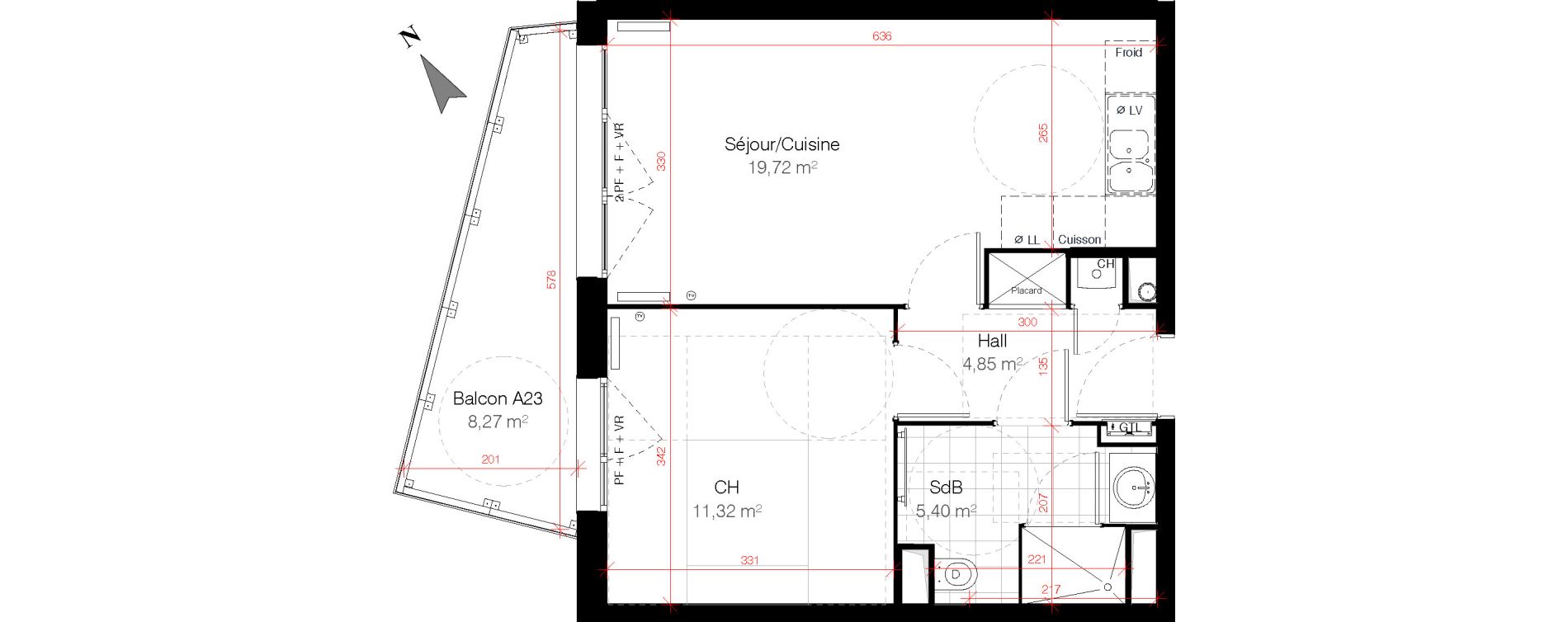 Appartement T2 de 41,29 m2 &agrave; Croix Croix centre