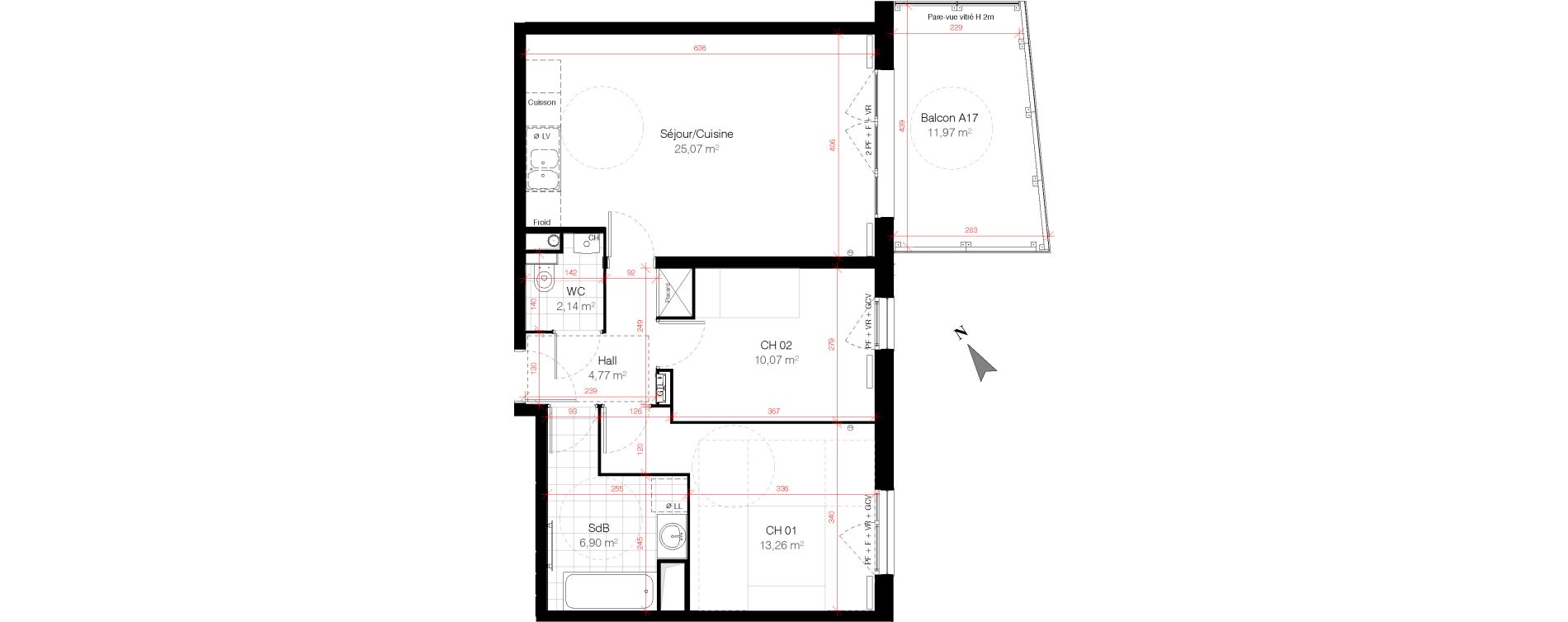 Appartement T3 de 62,21 m2 &agrave; Croix Croix centre