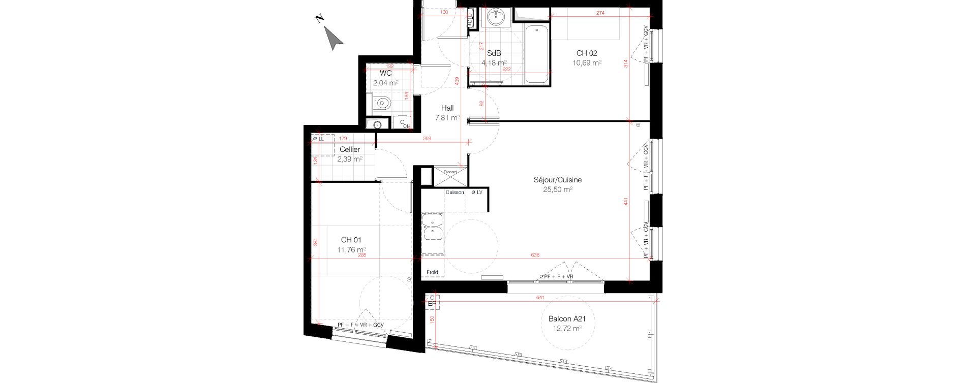 Appartement T3 de 64,37 m2 &agrave; Croix Croix centre