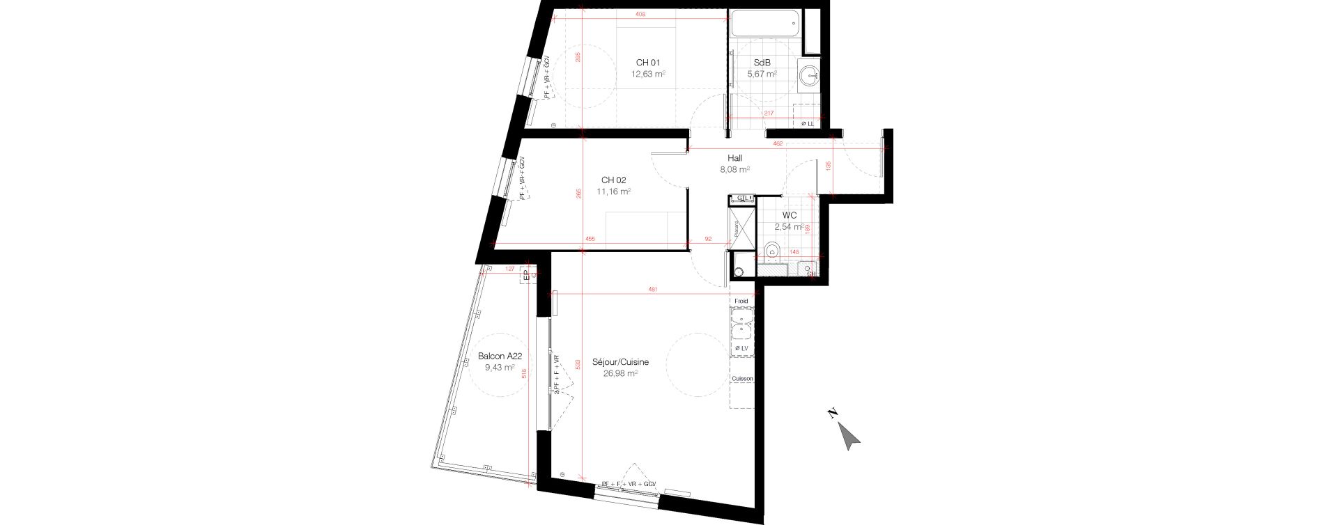 Appartement T3 de 67,06 m2 &agrave; Croix Croix centre