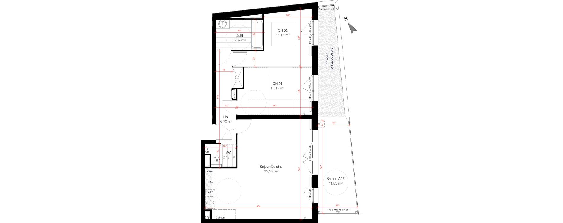 Appartement T3 de 69,52 m2 &agrave; Croix Croix centre