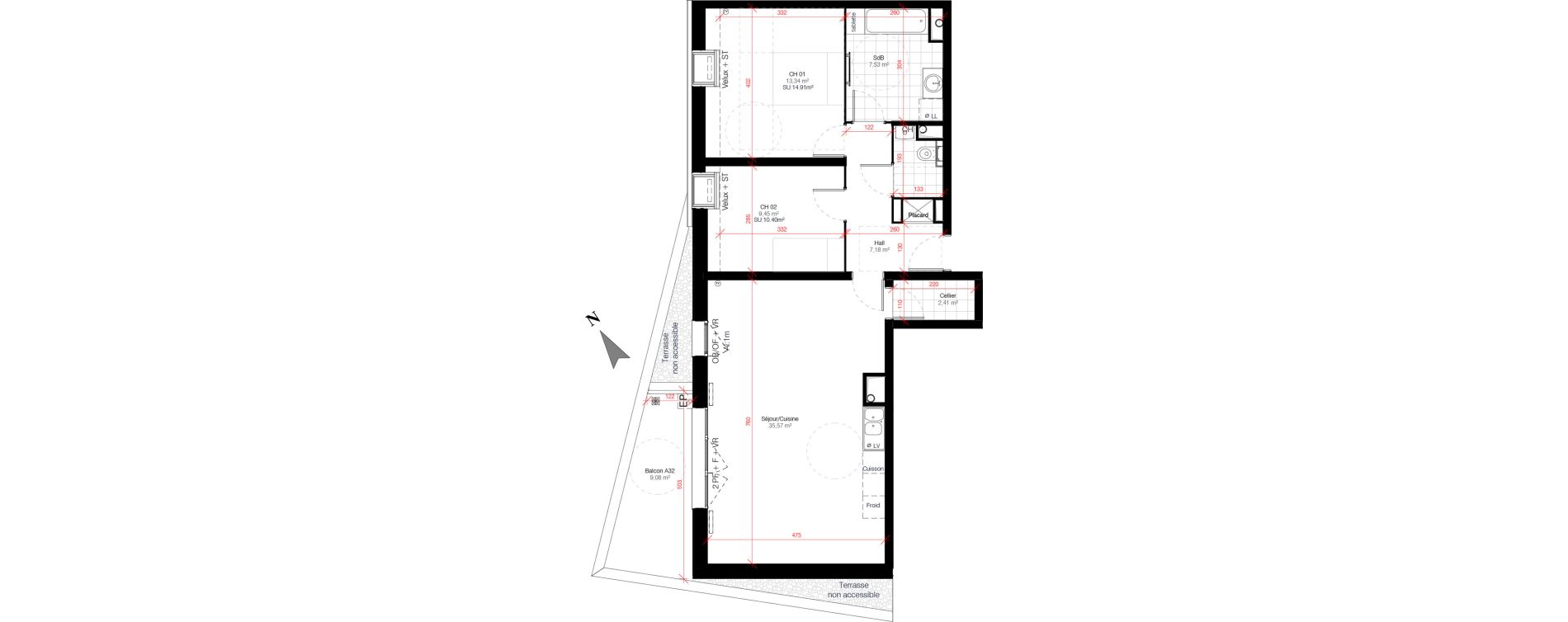 Appartement T3 de 77,61 m2 &agrave; Croix Croix centre