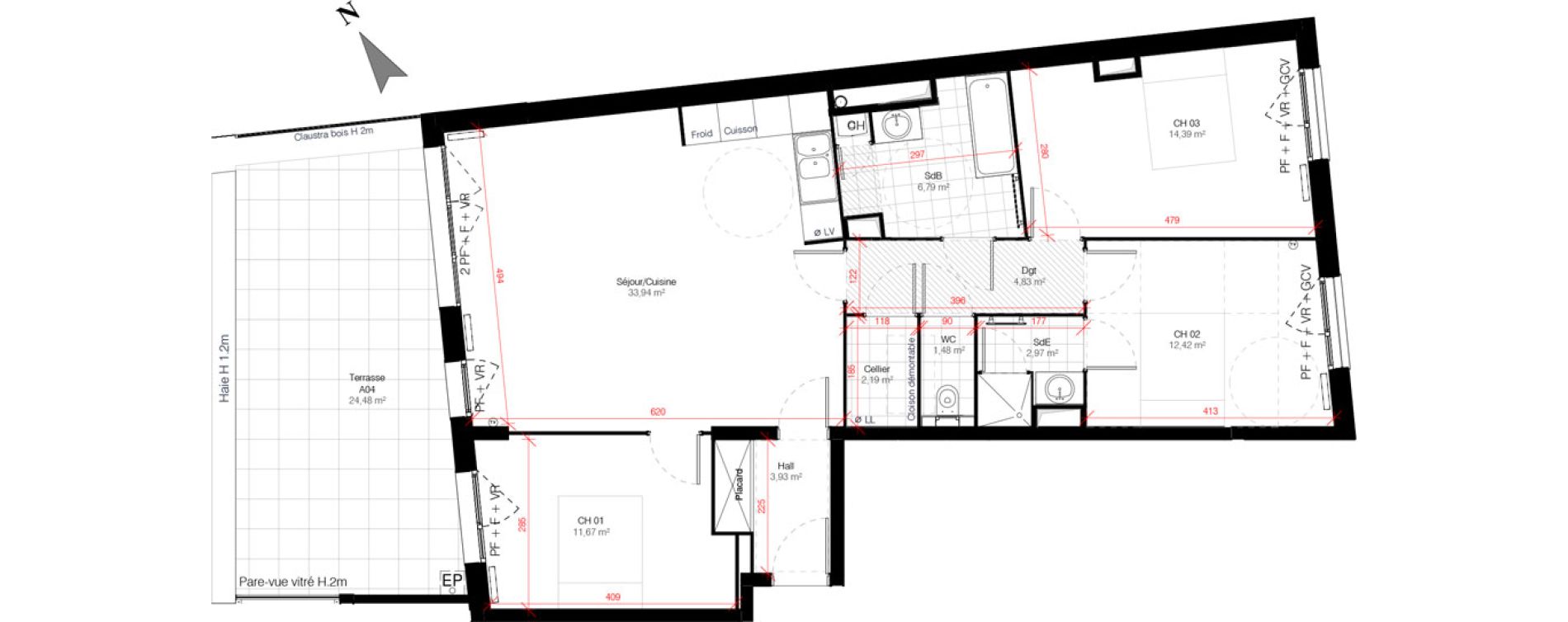 Appartement T4 de 94,61 m2 &agrave; Croix Croix centre