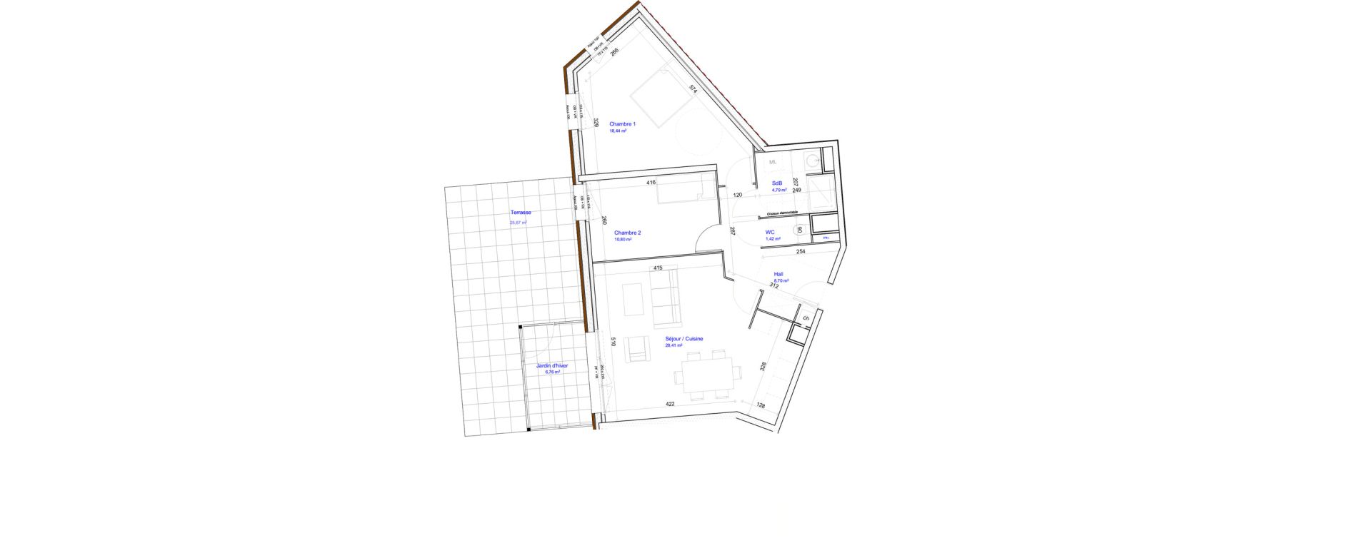 Appartement T3 de 72,56 m2 &agrave; Croix Beaumont