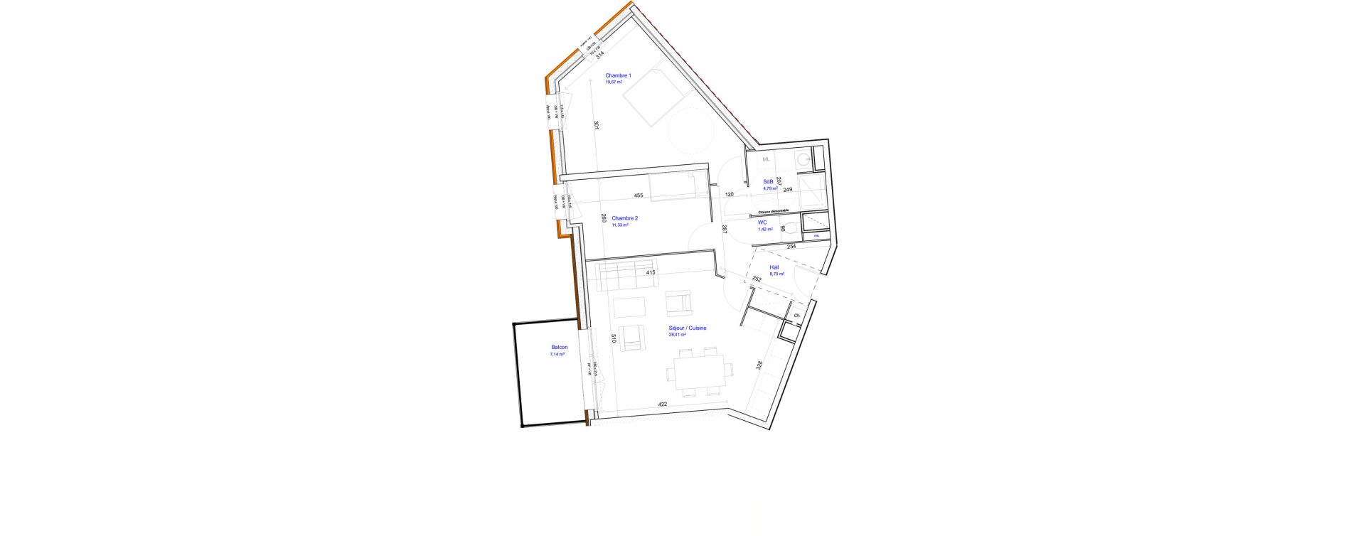 Appartement T3 de 74,32 m2 &agrave; Croix Beaumont