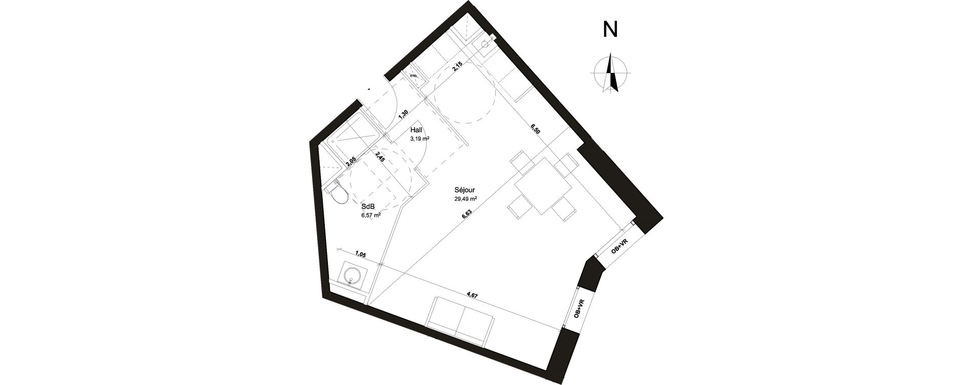 Appartement T1 de 39,25 m2 &agrave; Croix Beaumont