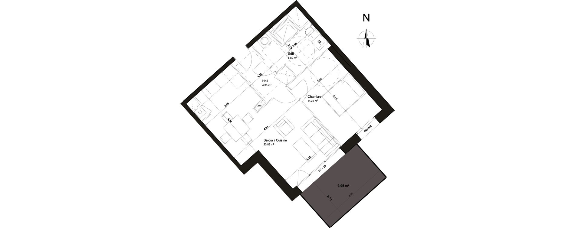 Appartement T2 de 46,79 m2 &agrave; Croix Beaumont