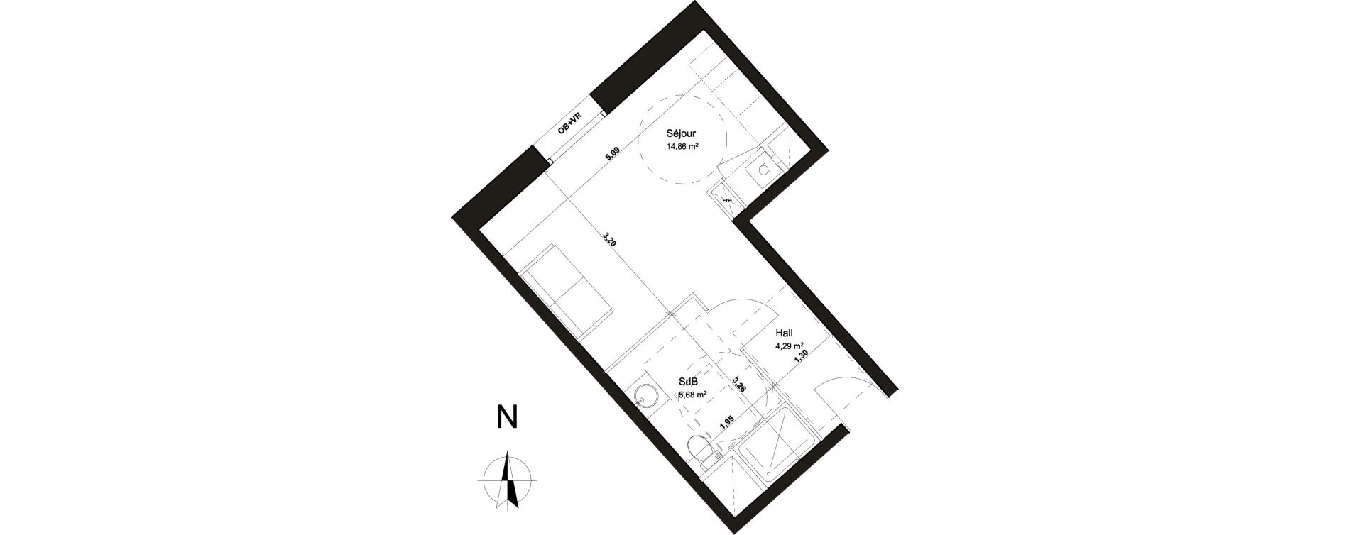 Appartement T1 de 24,83 m2 &agrave; Croix Beaumont