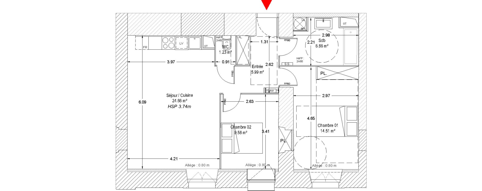 Appartement T3 de 62,83 m2 &agrave; Douai Vieux douai