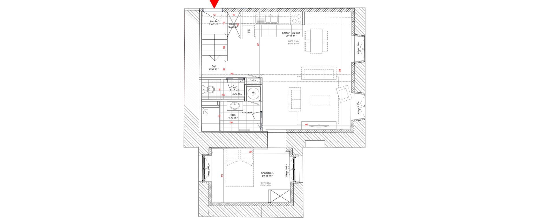 Appartement T2 de 51,60 m2 &agrave; Douai Centre