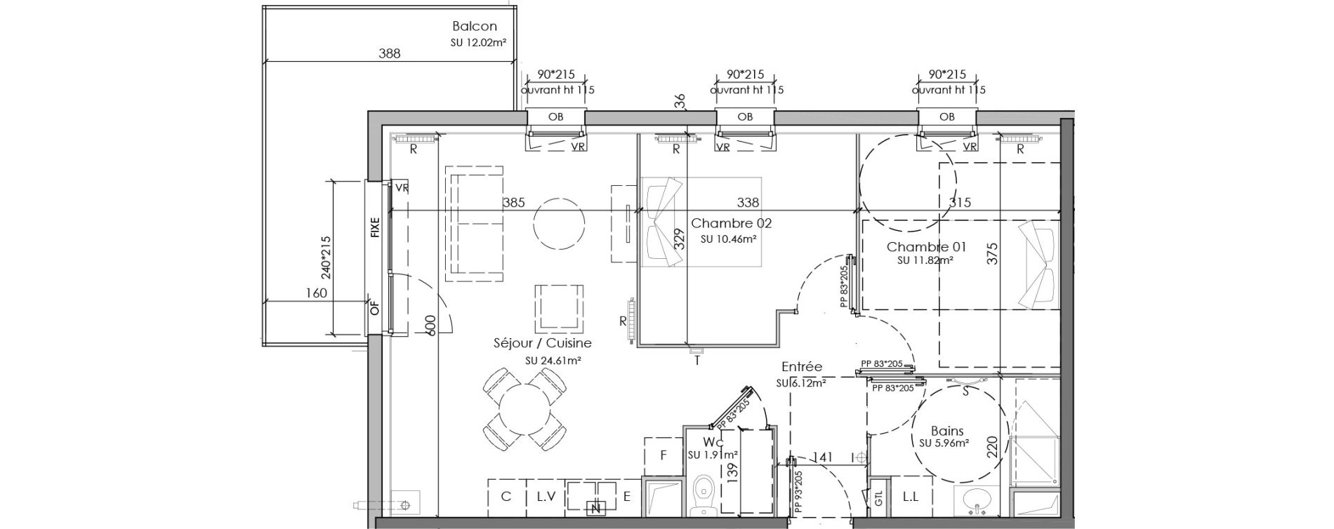 Appartement T3 de 60,88 m2 &agrave; Douai Centre