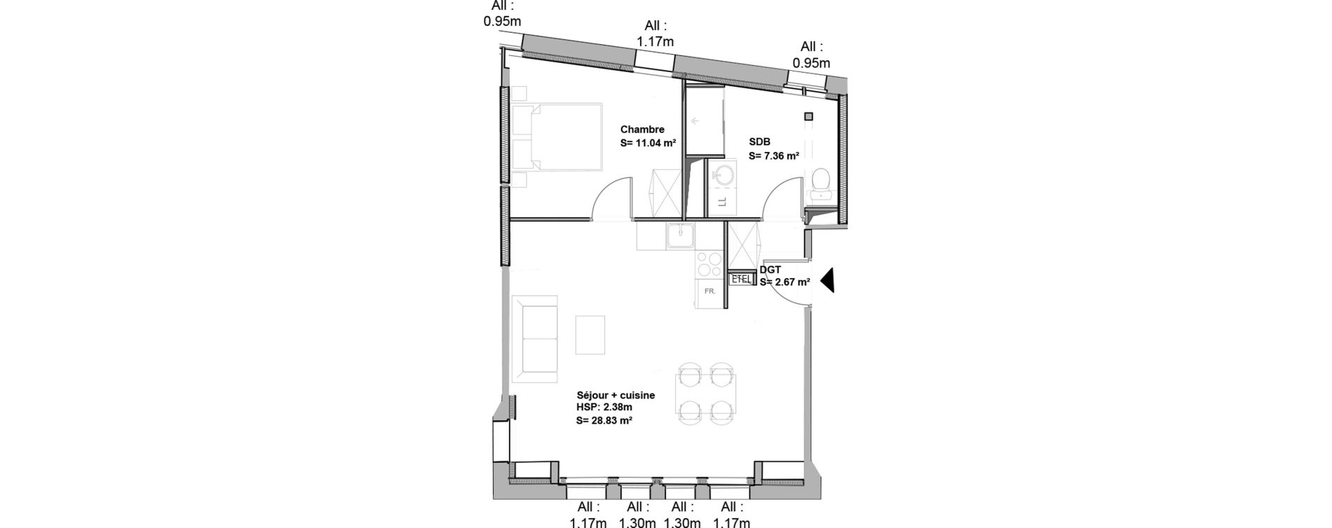 Appartement T2 de 49,90 m2 &agrave; Douai Casernes caux - corbineau