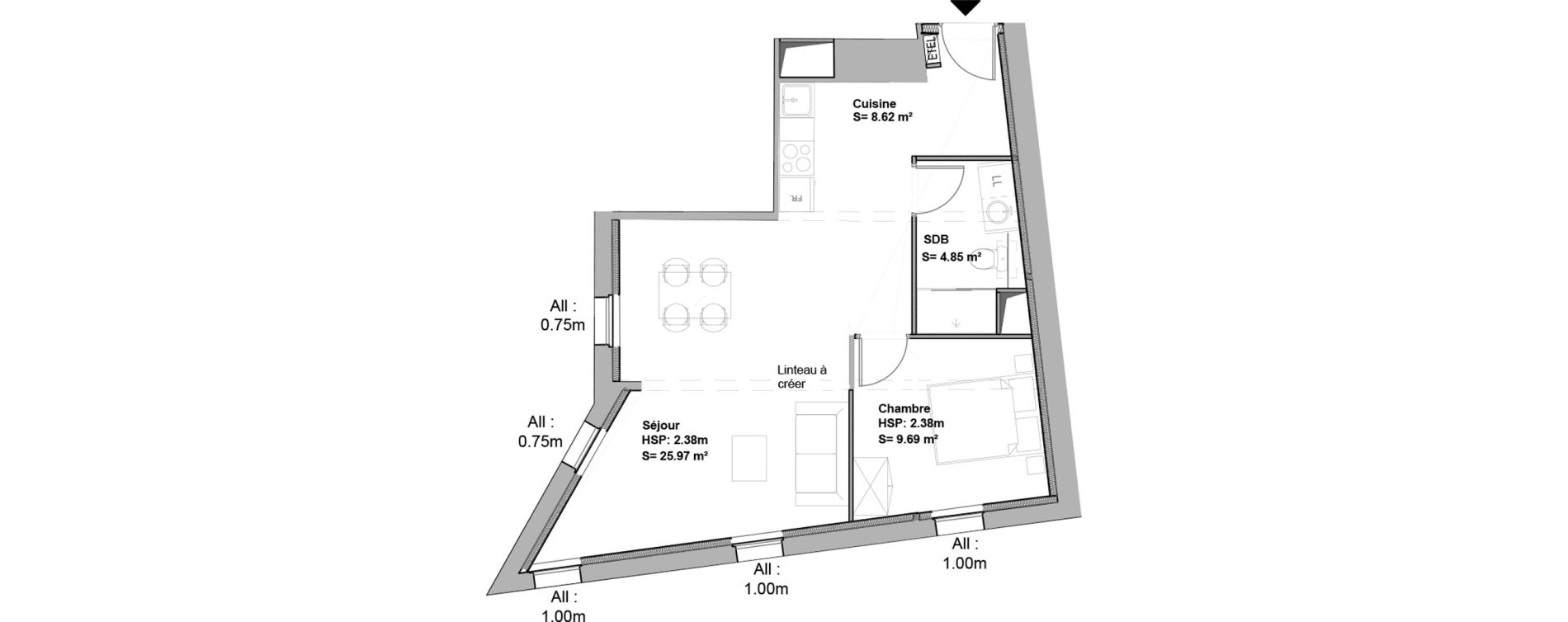 Appartement T2 de 49,13 m2 &agrave; Douai Casernes caux - corbineau