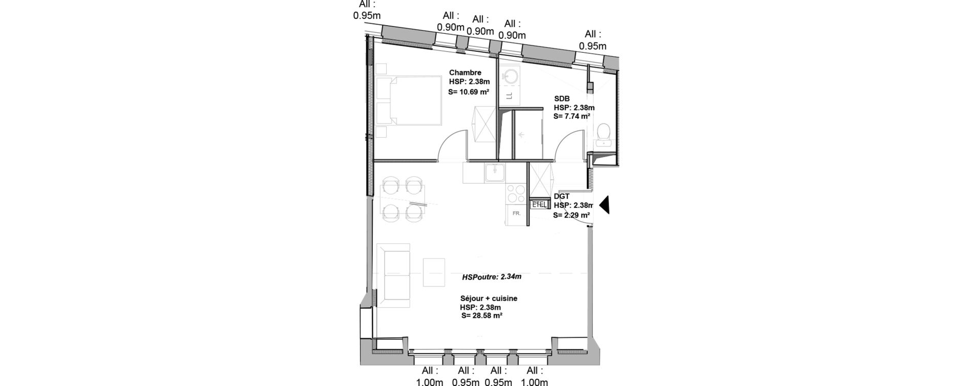 Appartement T2 de 49,30 m2 &agrave; Douai Casernes caux - corbineau