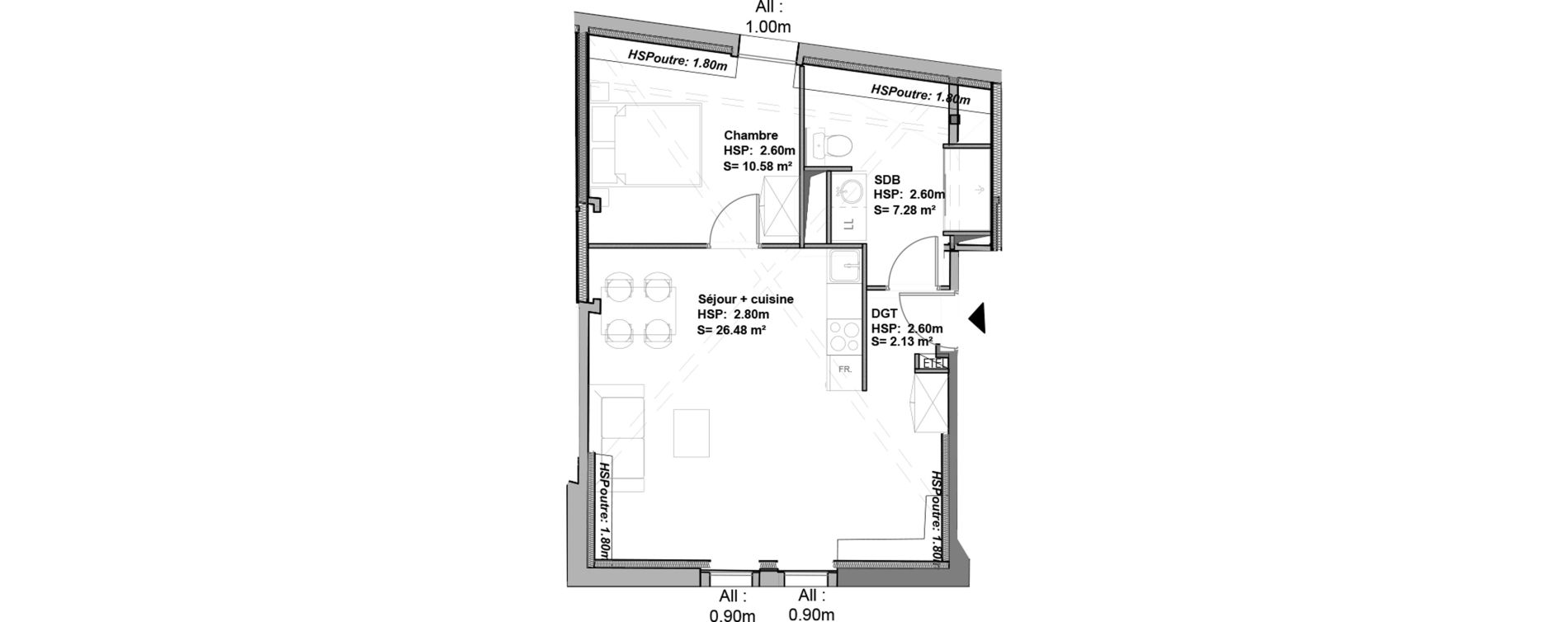 Appartement T2 de 46,47 m2 &agrave; Douai Casernes caux - corbineau