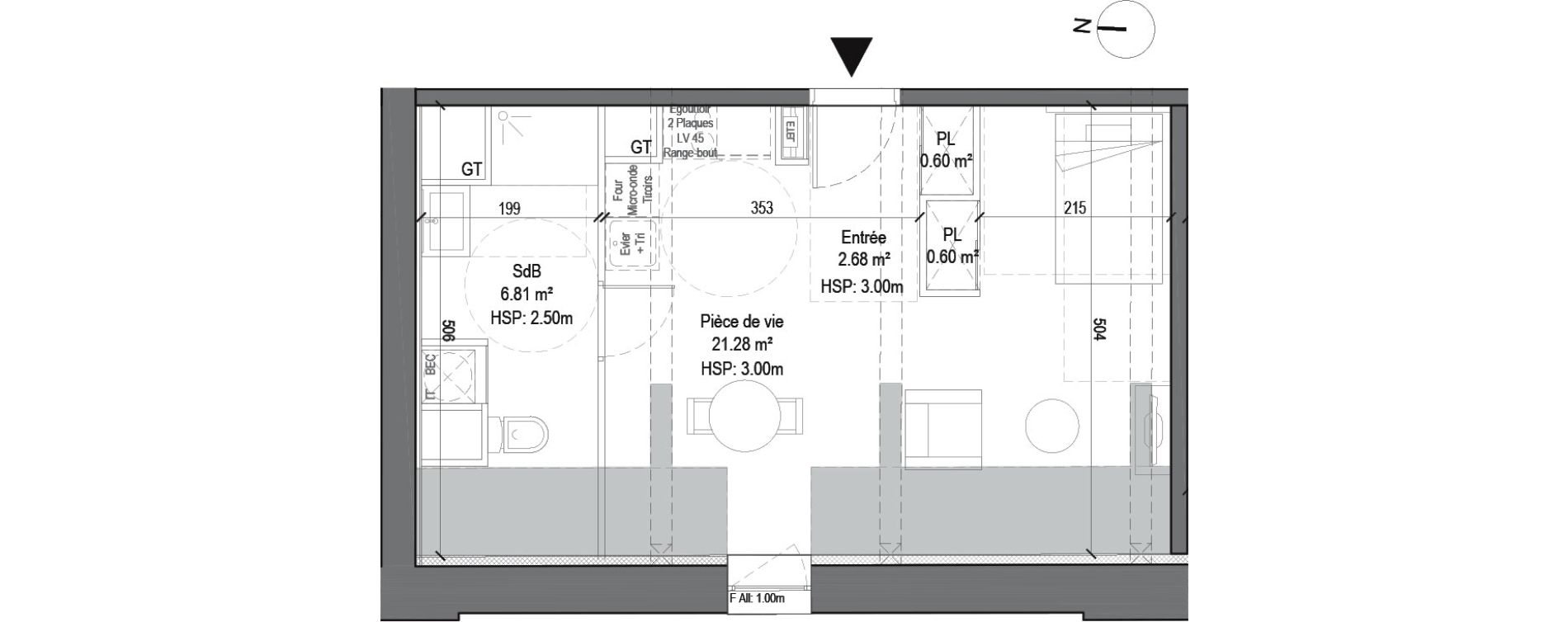 Appartement T1 de 31,97 m2 &agrave; Douai Casernes caux - corbineau