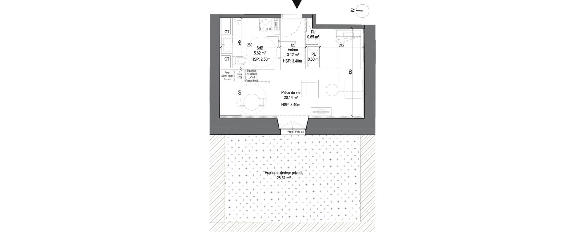 Appartement T1 de 30,13 m2 &agrave; Douai Casernes caux - corbineau