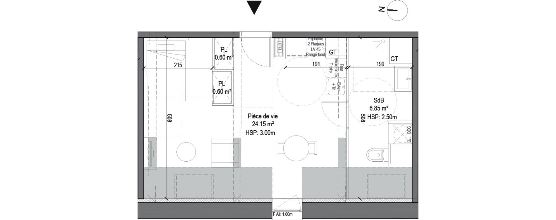 Appartement T1 de 32,20 m2 &agrave; Douai Casernes caux - corbineau
