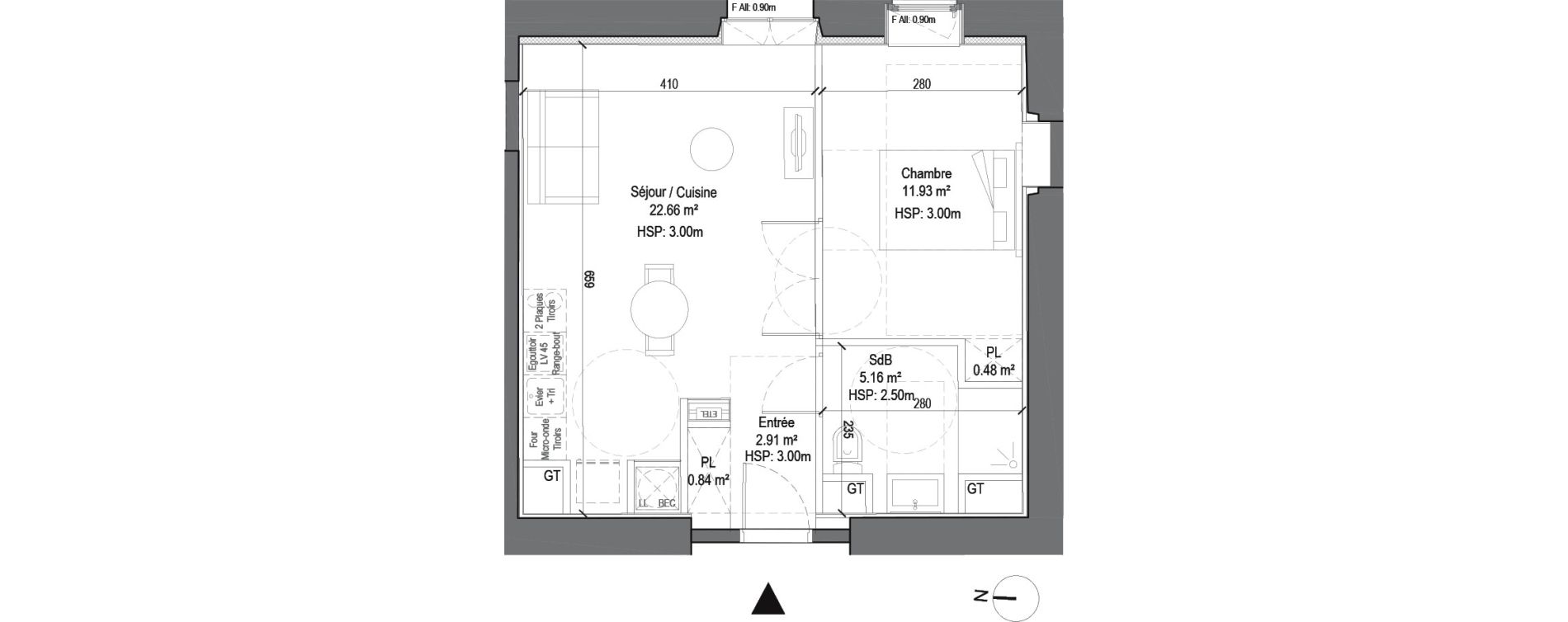 Appartement T2 de 43,98 m2 &agrave; Douai Casernes caux - corbineau