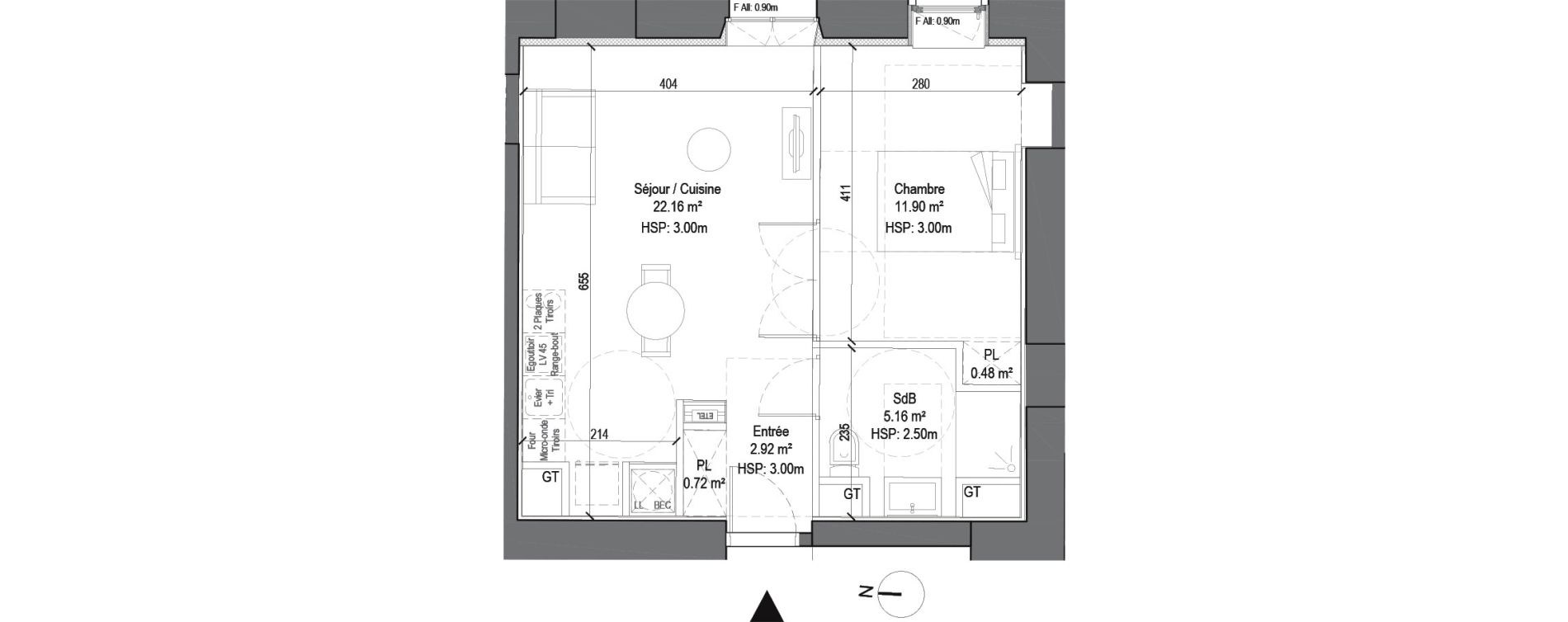 Appartement T2 de 43,34 m2 &agrave; Douai Casernes caux - corbineau