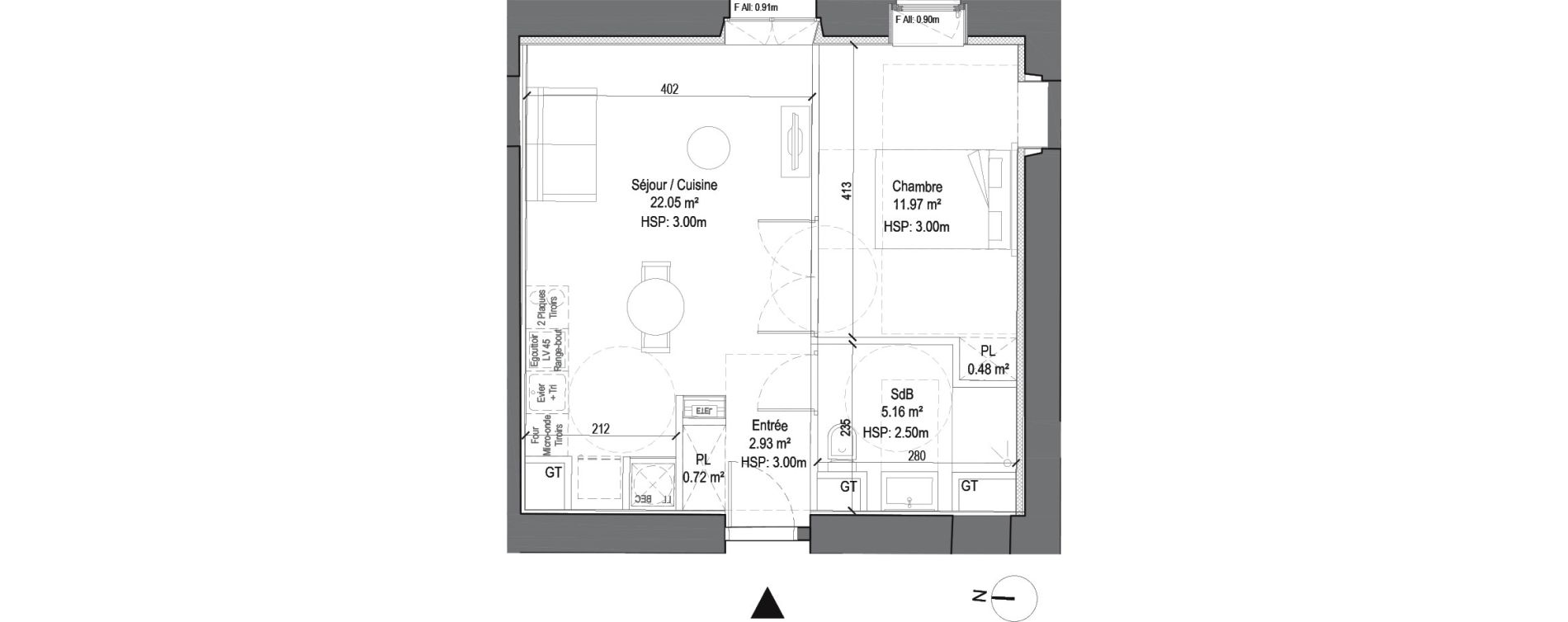 Appartement T2 de 43,31 m2 &agrave; Douai Casernes caux - corbineau