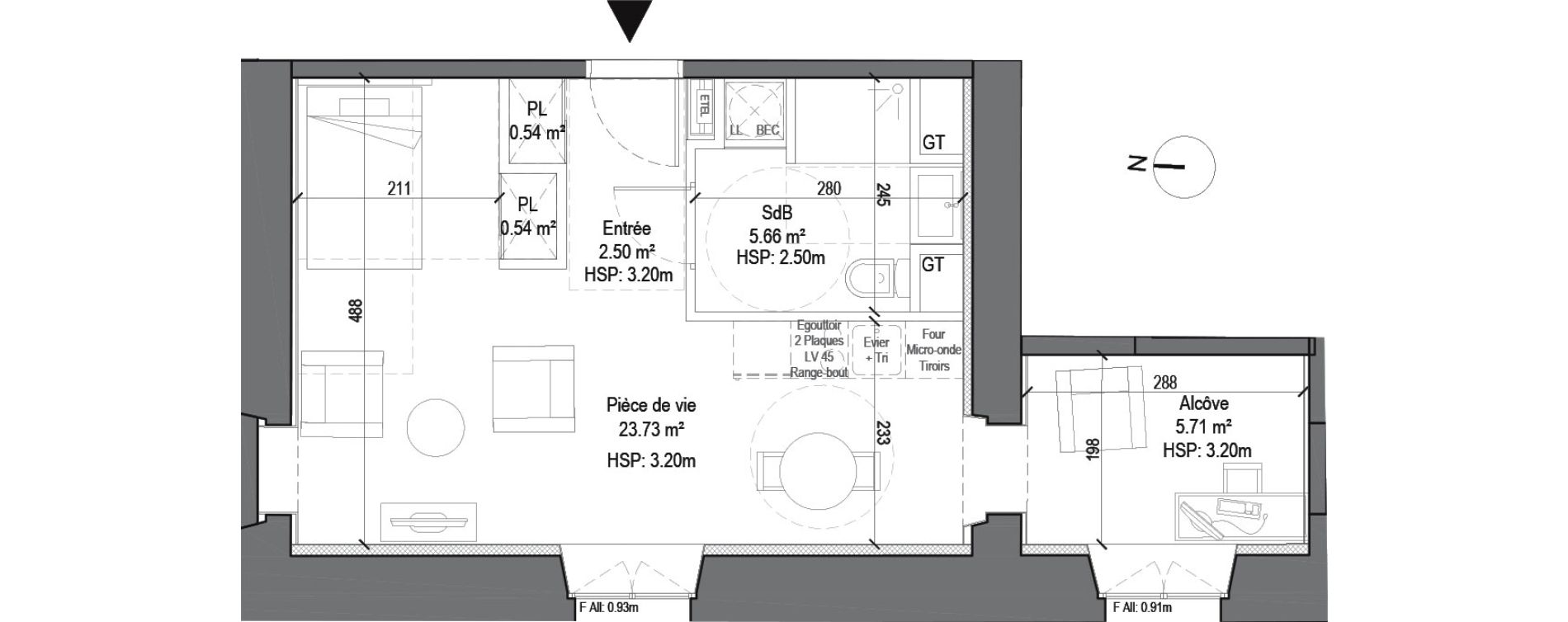 Appartement T1 de 38,68 m2 &agrave; Douai Casernes caux - corbineau