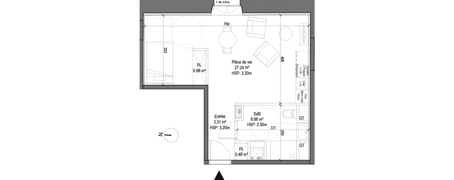 Appartement T1 de 38,65 m2 &agrave; Douai Casernes caux - corbineau