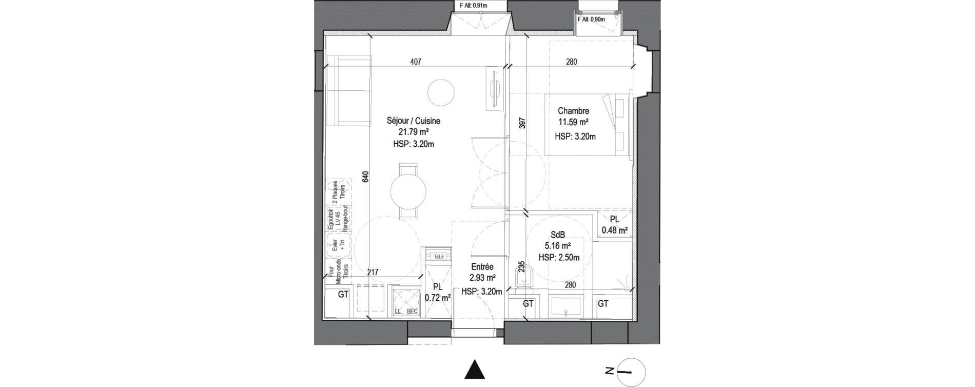 Appartement T2 de 42,67 m2 &agrave; Douai Casernes caux - corbineau