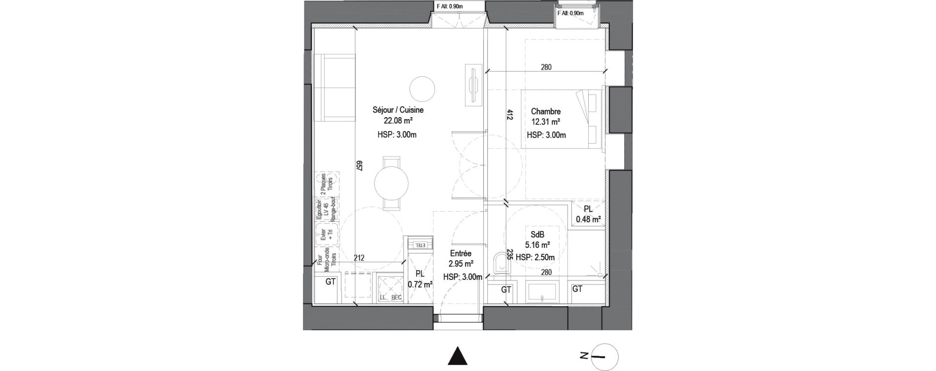Appartement T2 de 43,70 m2 &agrave; Douai Casernes caux - corbineau