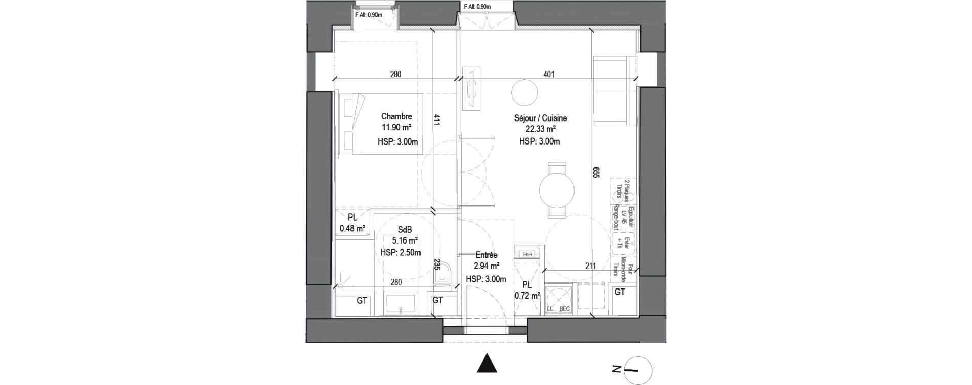 Appartement T2 de 43,53 m2 &agrave; Douai Casernes caux - corbineau