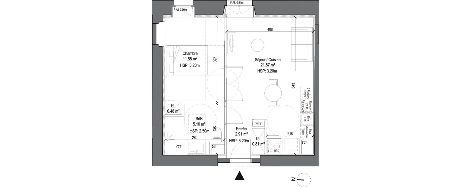 Appartement T2 de 42,81 m2 &agrave; Douai Casernes caux - corbineau