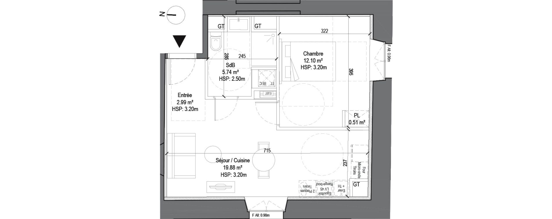 Appartement T2 de 41,22 m2 &agrave; Douai Casernes caux - corbineau
