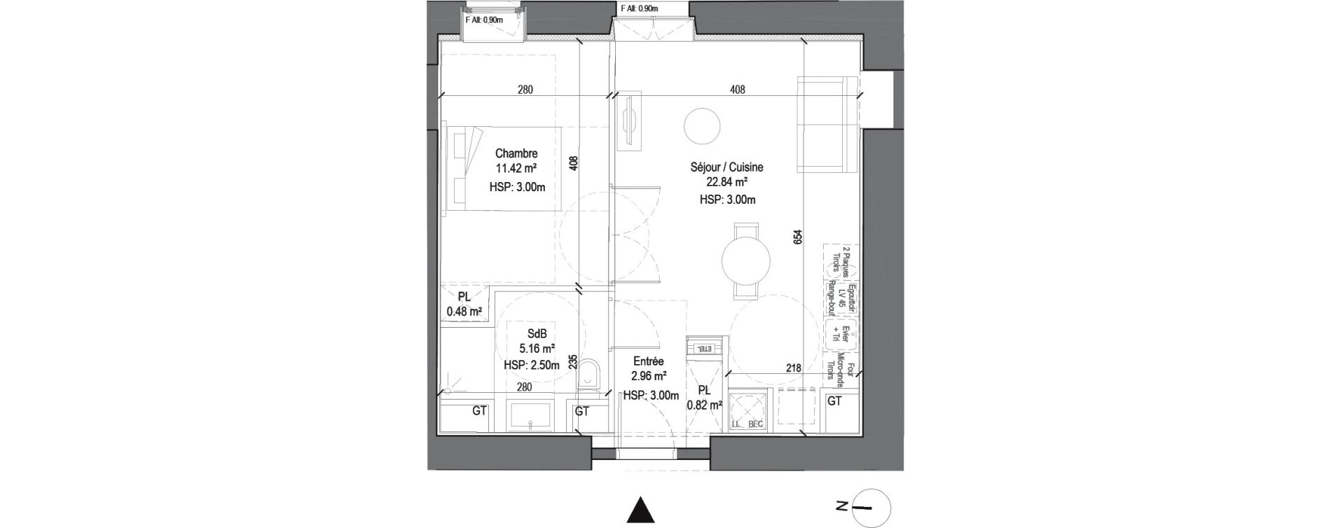 Appartement T2 de 43,68 m2 &agrave; Douai Casernes caux - corbineau