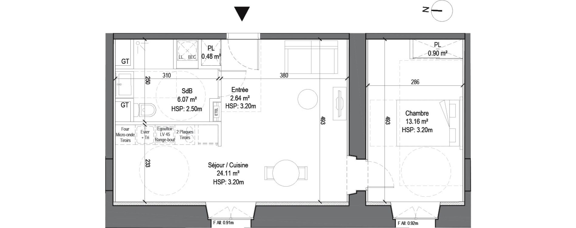 Appartement T2 de 47,36 m2 &agrave; Douai Casernes caux - corbineau