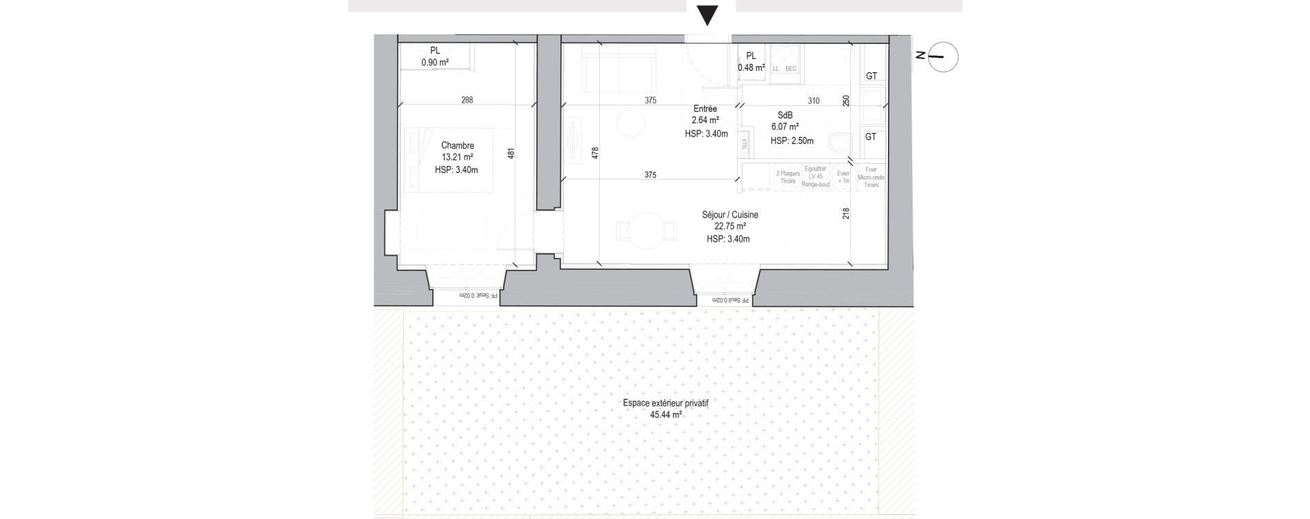 Appartement T2 de 46,05 m2 &agrave; Douai Casernes caux - corbineau