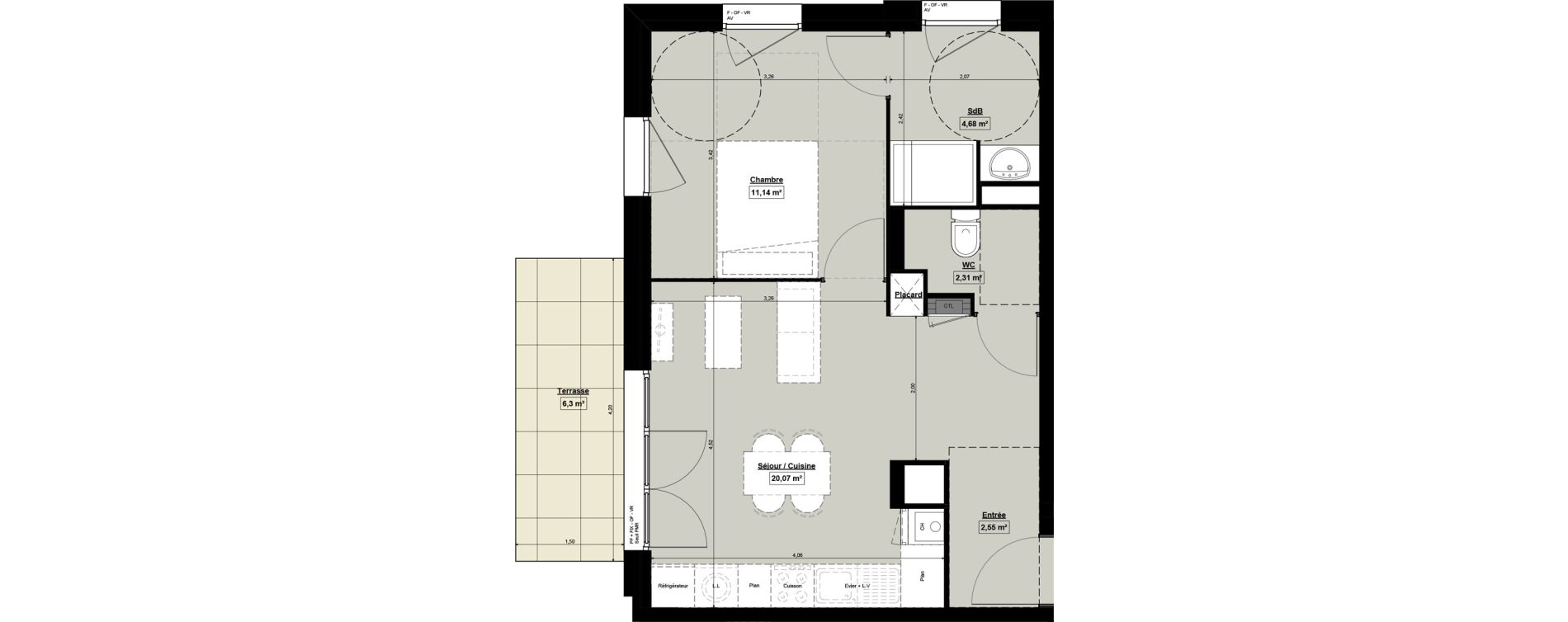 Appartement T2 de 41,00 m2 &agrave; Douai Casernes caux - corbineau