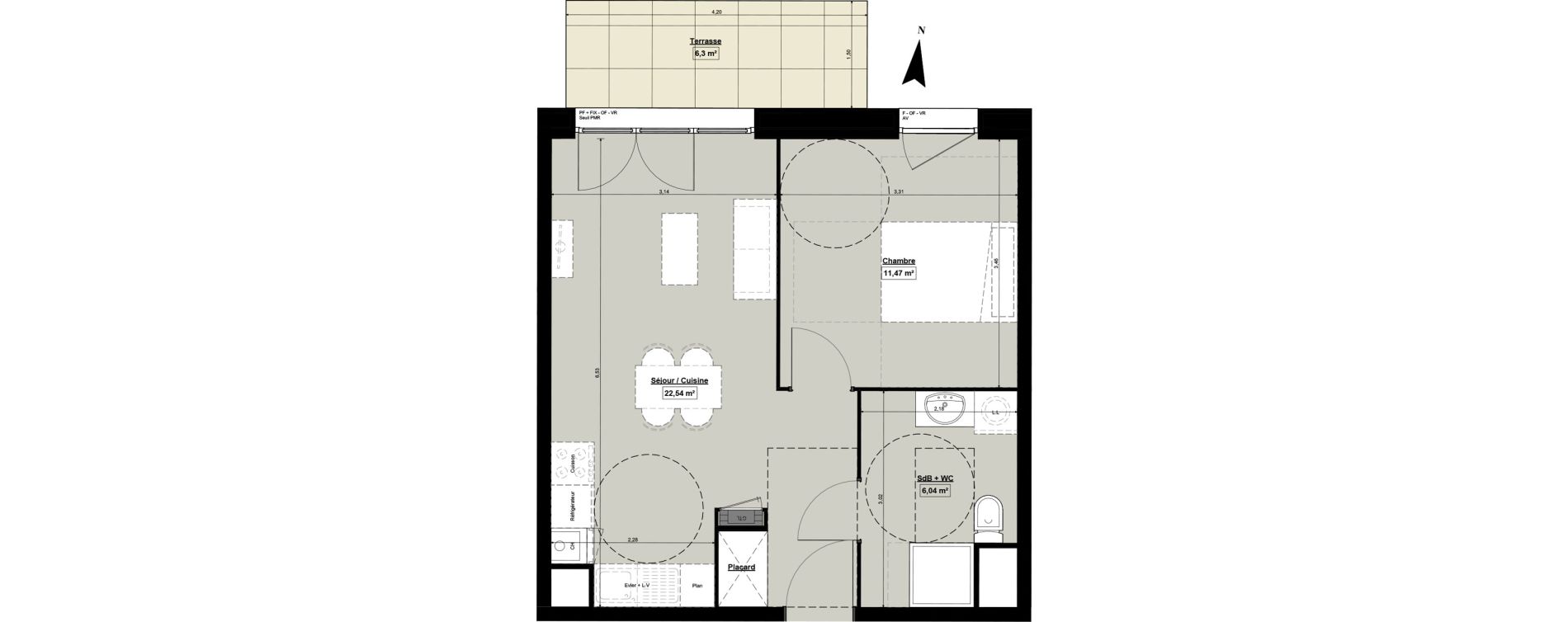 Appartement T2 de 40,73 m2 &agrave; Douai Casernes caux - corbineau