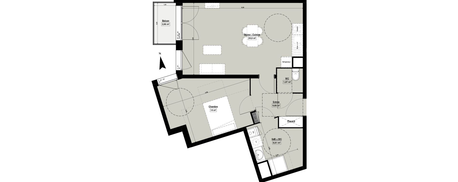 Appartement T2 de 52,79 m2 &agrave; Douai Casernes caux - corbineau