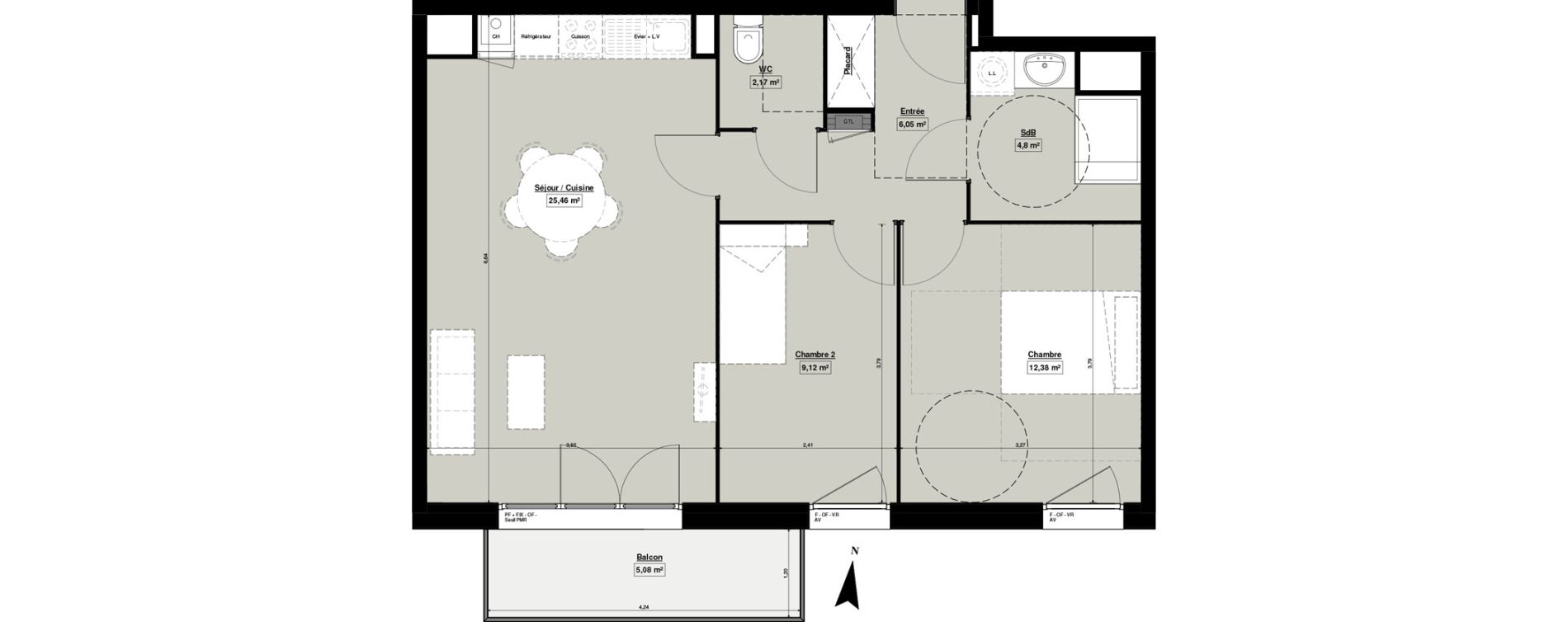 Appartement T3 de 60,74 m2 &agrave; Douai Casernes caux - corbineau