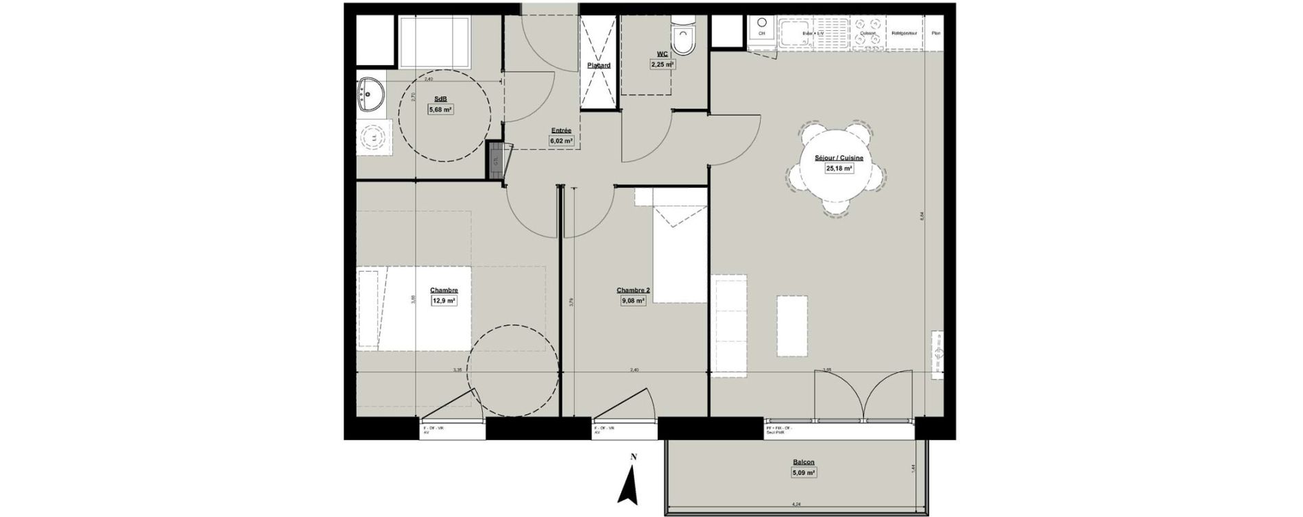 Appartement T3 de 61,97 m2 &agrave; Douai Casernes caux - corbineau
