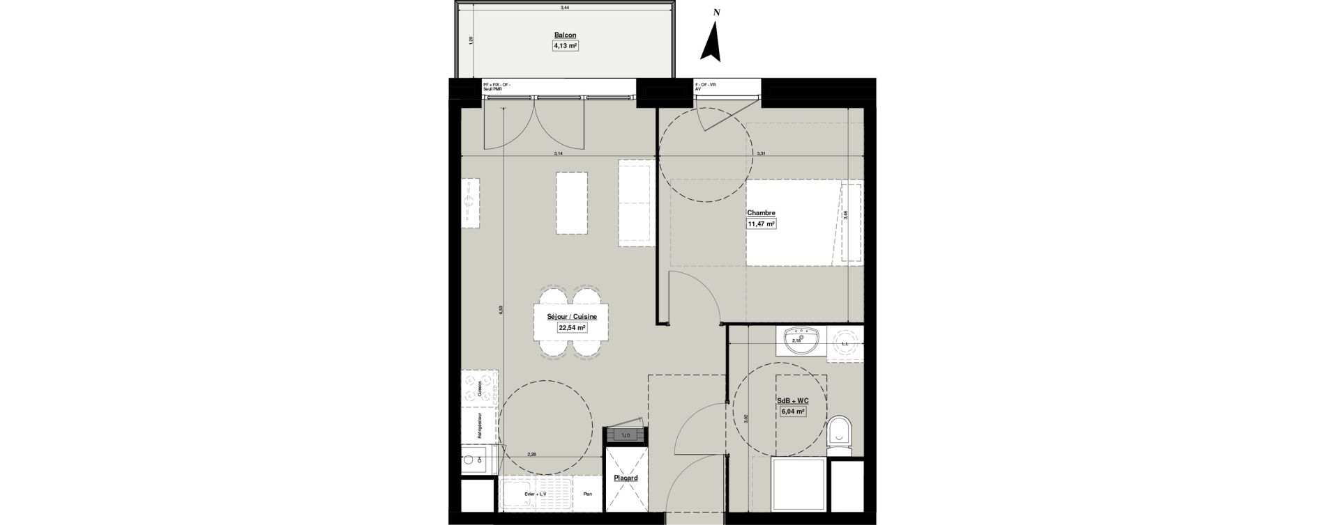Appartement T2 de 40,71 m2 &agrave; Douai Casernes caux - corbineau