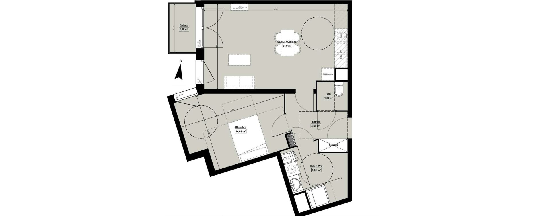 Appartement T2 de 52,79 m2 &agrave; Douai Casernes caux - corbineau
