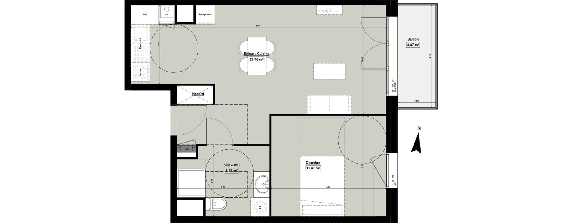 Appartement T2 de 45,53 m2 &agrave; Douai Casernes caux - corbineau